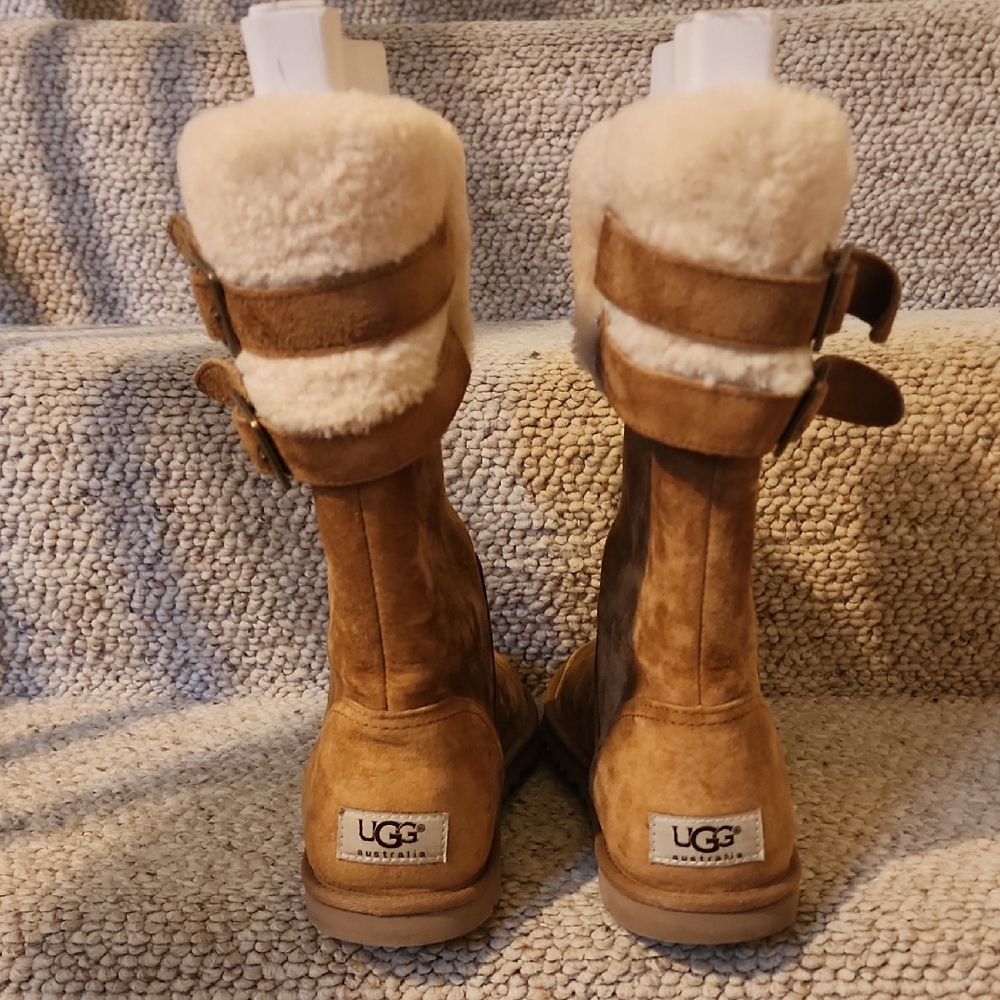 UGG Tan Shearling Buckle Boots